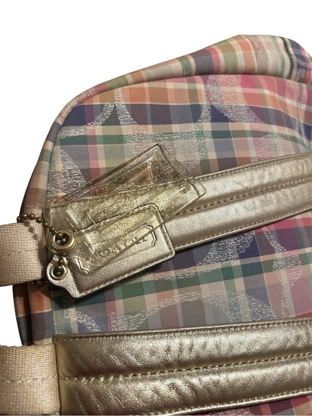 Coach Multicolor Plaid Mini Backpack in Tan, Pink, Blue & Green - Picture 3 of 7